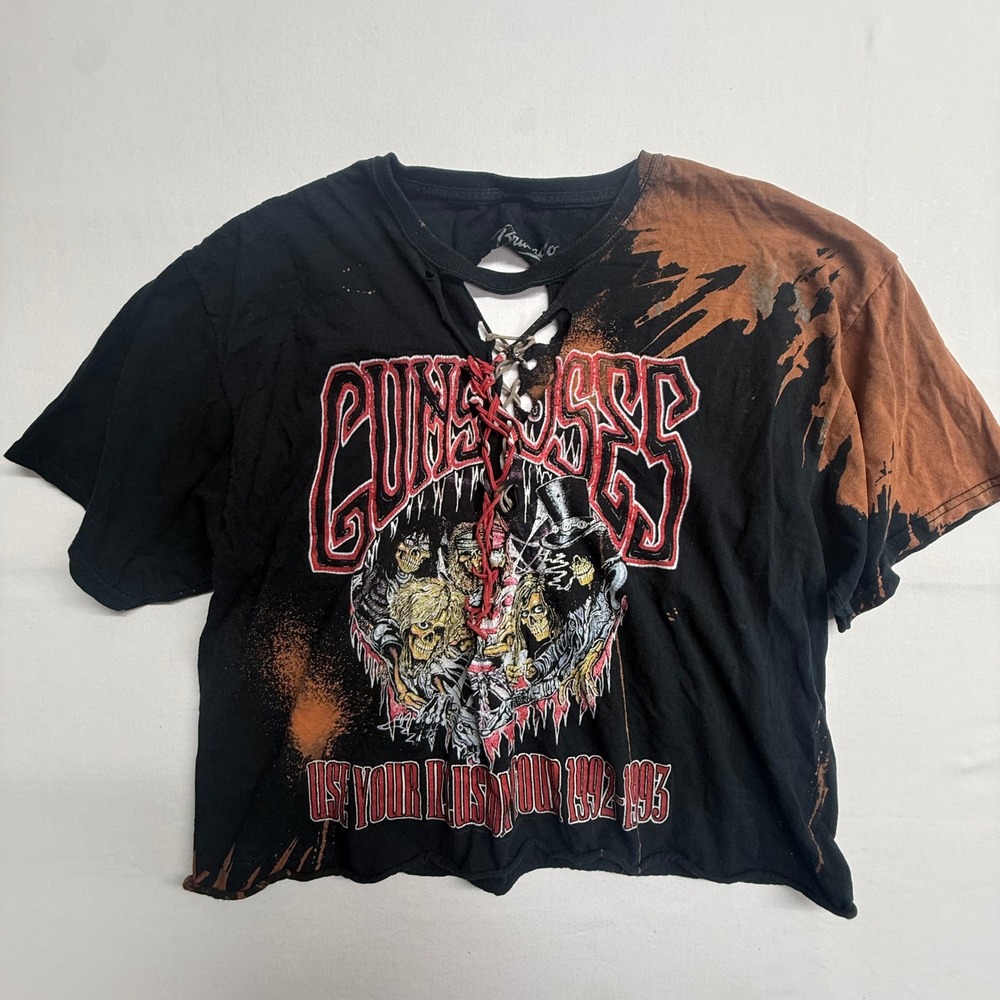 Guns N Roses Use Your Illusion Tour Lace Up Bleached Graphic Tee Womens‎ XL Crop